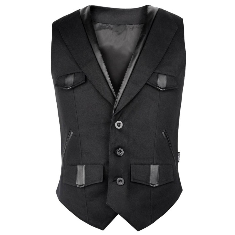 Men Gothic Wool Waistcoat Vest Black 